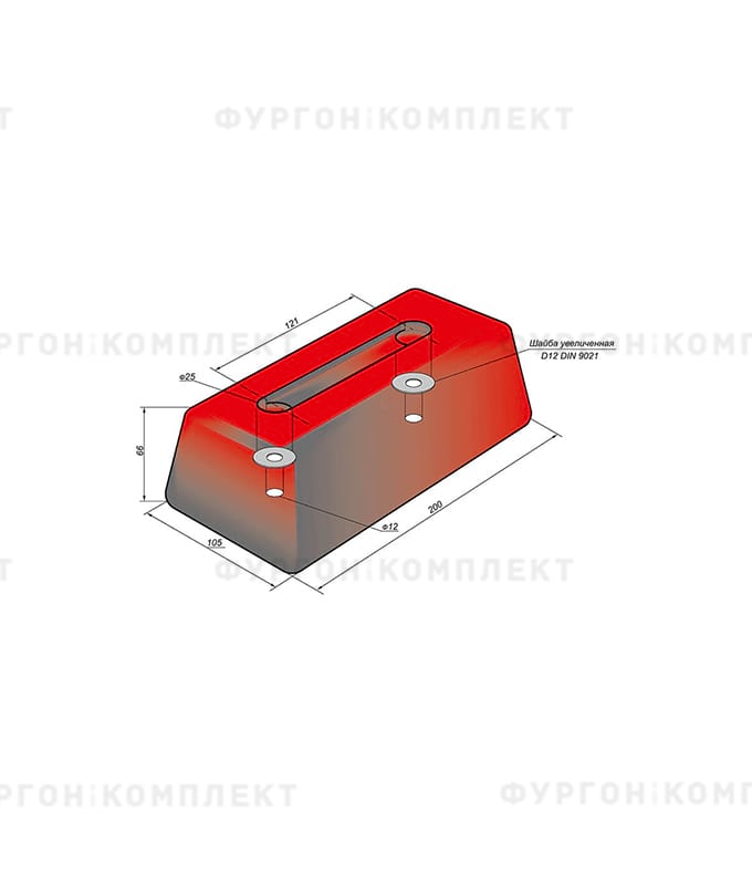 Отбойник прямоугольный → 200×105×66 мм, 1.7 кг (ø отверстий: 12 мм)