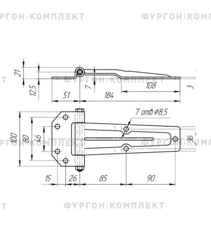 Коническая петля боковой двери (длина 185 мм, нержавеющая сталь)