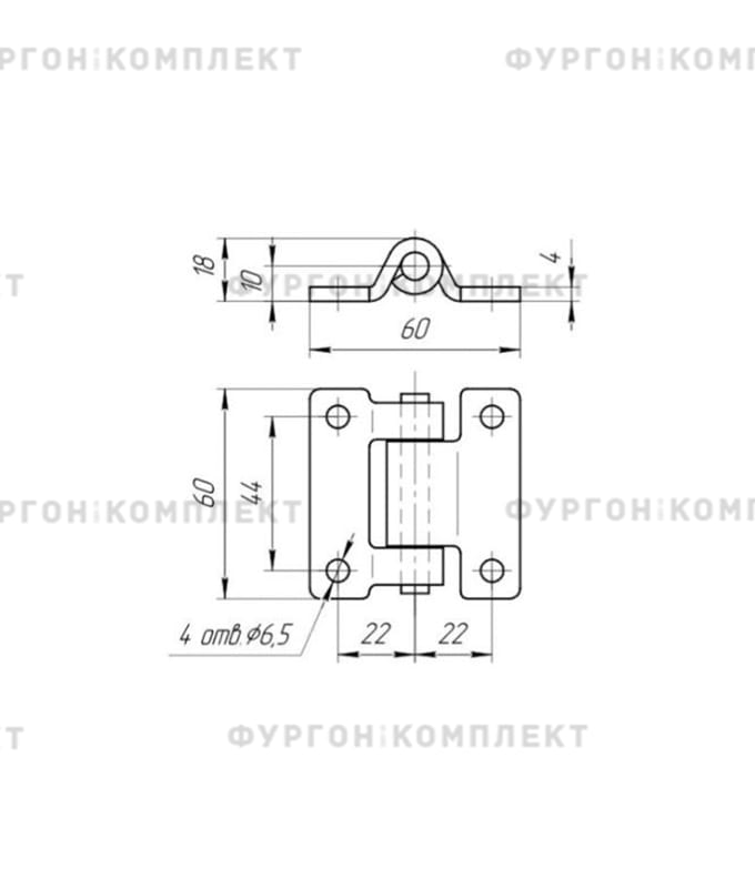 Петля для люков и ящиков (60x60 мм, вес 0,1 кг, оцинкованная сталь)