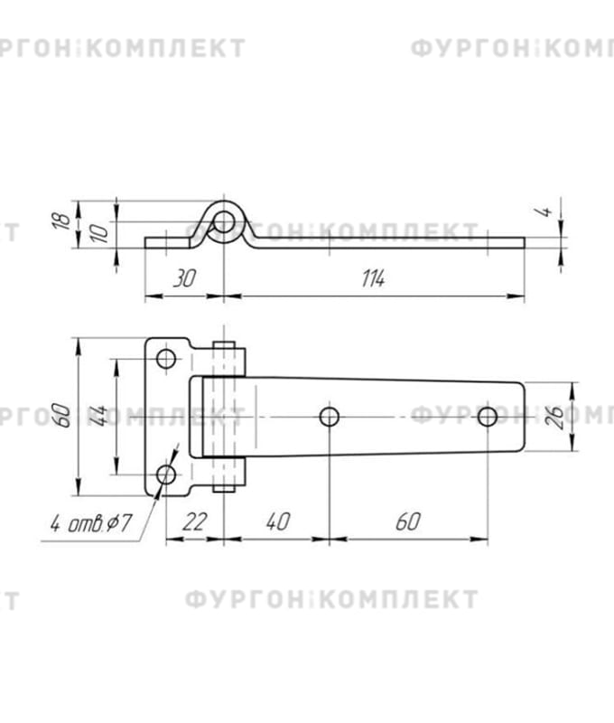 Петля для люков и ящиков (длина 114 мм, нержавеющая сталь)