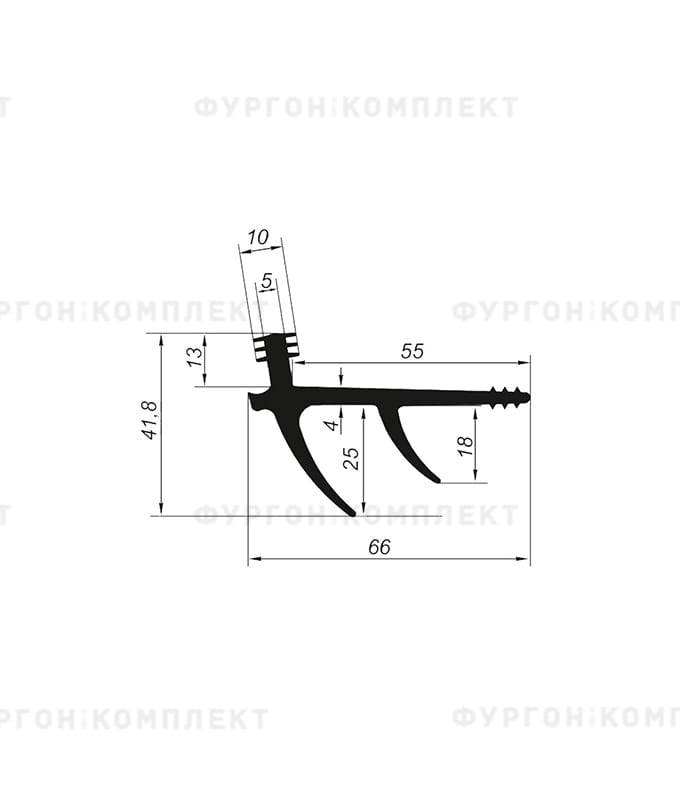 Уплотнитель резиновый для дверей рефрижератора → 66×42 мм